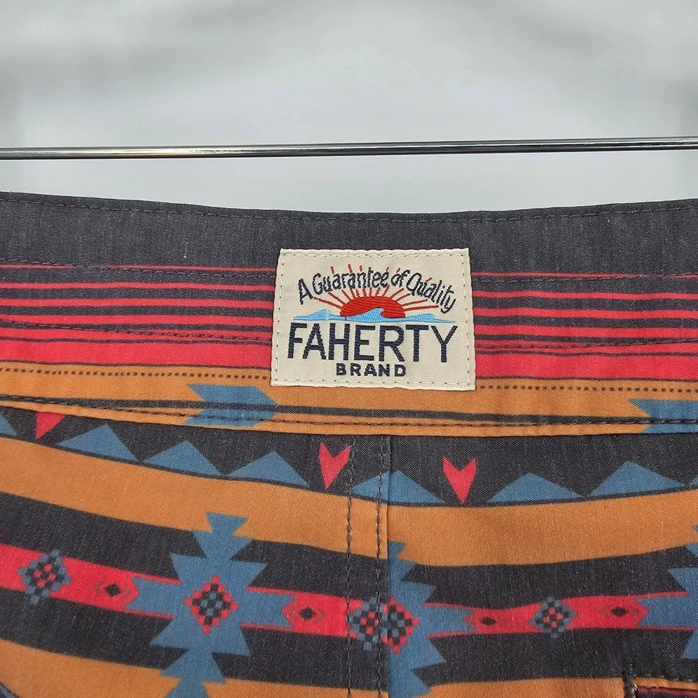 Faherty Board Shorts 36‎ Gray Orange Southwestern Aztec Surf Beachwear Poolside